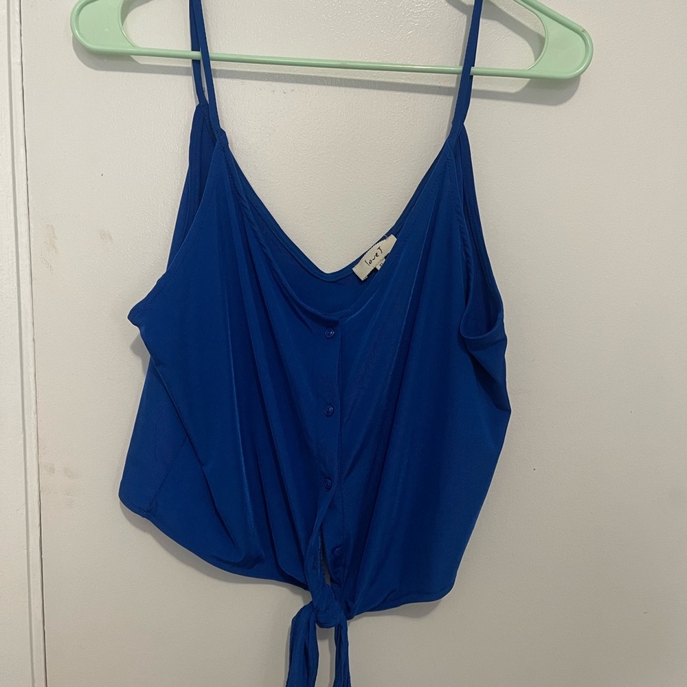 Love J Blue Camisole Crop Top with Tie Front